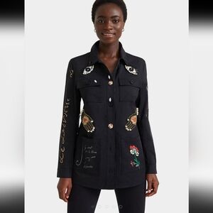Desigual Black Embellished Black Jacket. Print, Beads, Sequins, Embroidery. M.